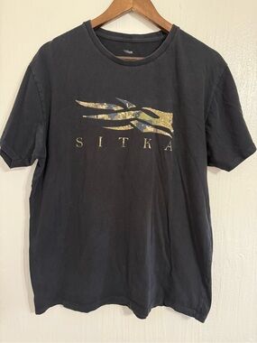 Sitka Icon Optifade T Shirt Black Camo Logo Size Large Pima Cotton Faded
